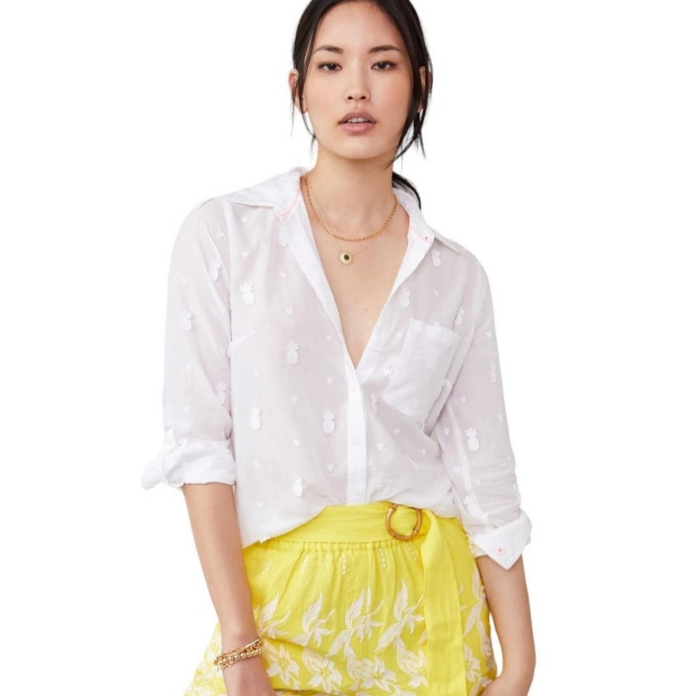 Anthropologie Maeve white pineapple embroidered shirt size 6